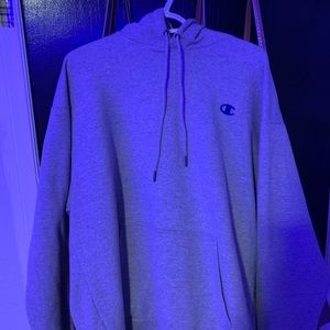 Gray champion hoodie with royal blue logo